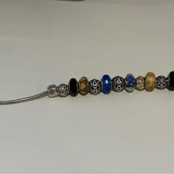 Pandora Silver Charm Bracelet with Blue and Black Beads - Picture 3 of 8